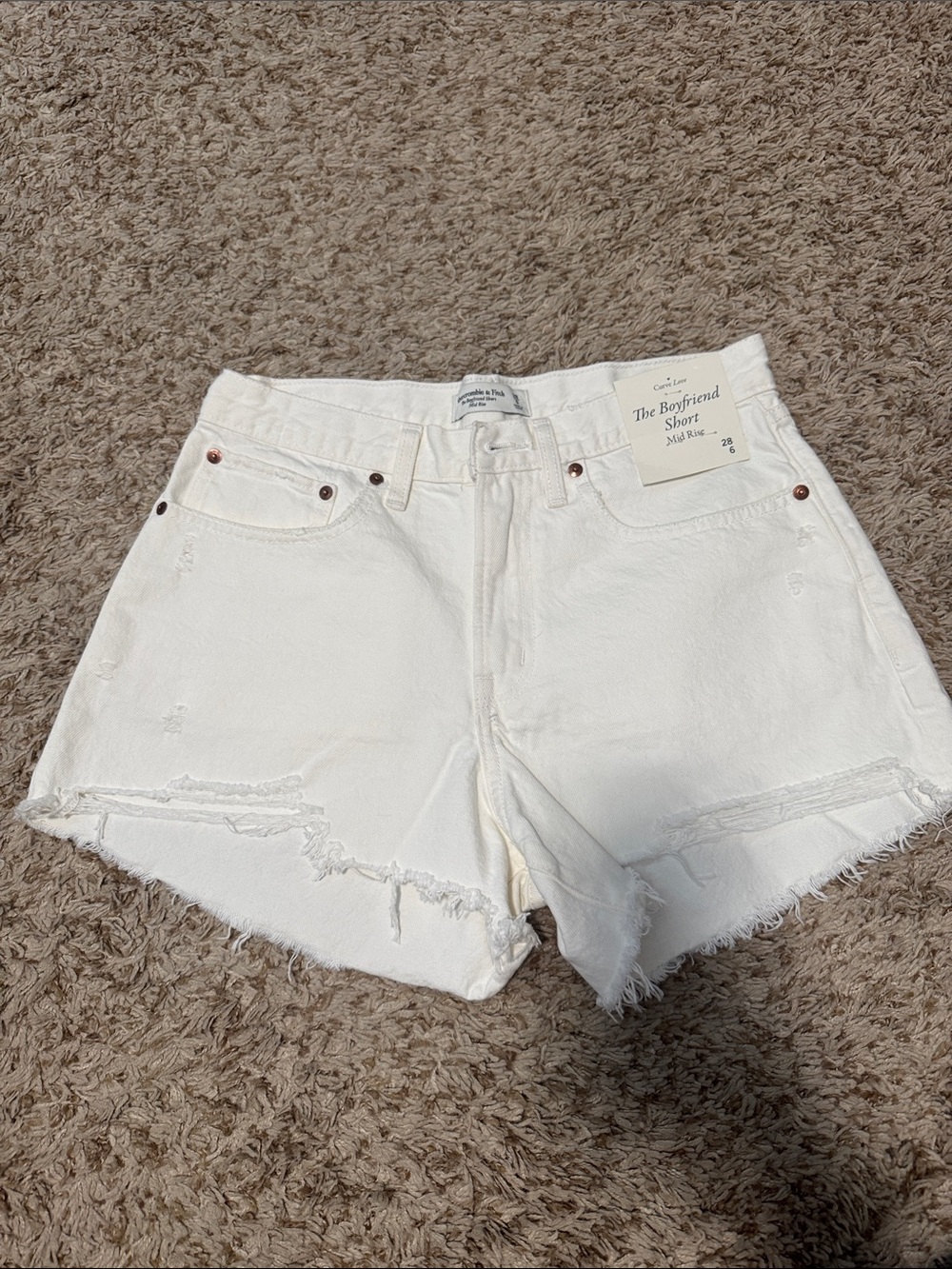 Abercrombie & Fitch White Distressed Boyfriend Denim Shorts